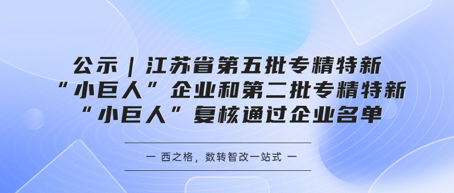 公示｜江蘇省第五批專精特新“小巨人”企業(yè)和第二批專精特新“小巨人”復核通過企業(yè)名單