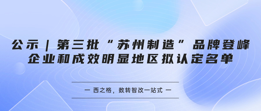 公示｜第三批“蘇州制造”品牌登峰企業(yè)和成效明顯地區(qū)擬認(rèn)定名單