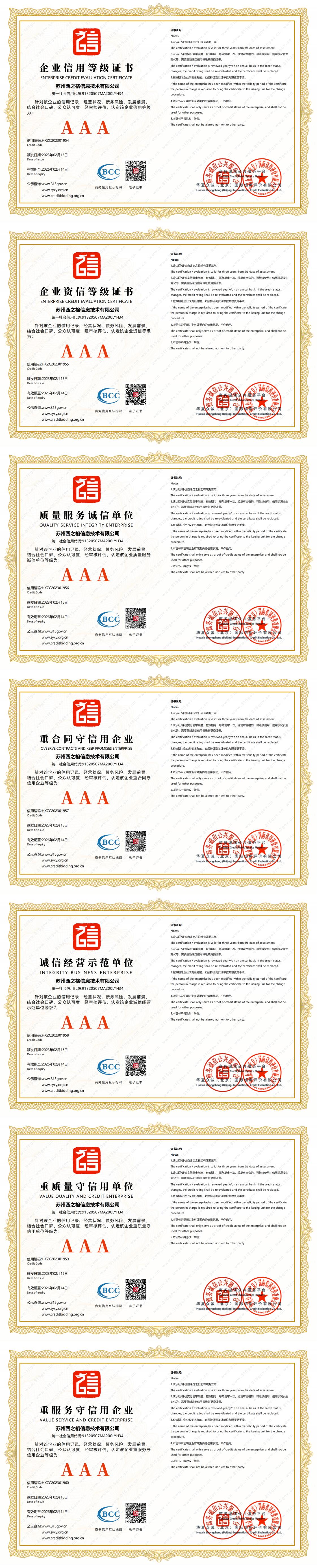 企業(yè)信用等級(jí)證書